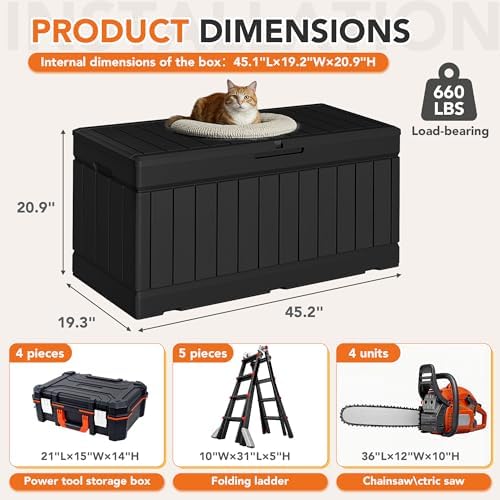 78 Gallon Deck Box Outdoor Indoor Waterproof Storage Box, Black - Image 7