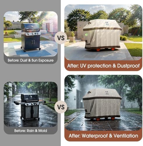 HAMLER Grill Cover 58 Inch, Heavy Duty Waterproof BBQ Covers, Gas Grill Covers Fits Weber Spirit, Weber Genesis, Char-Broil, Nexgrill, Brinkmann, Brown & Beige - Image 6