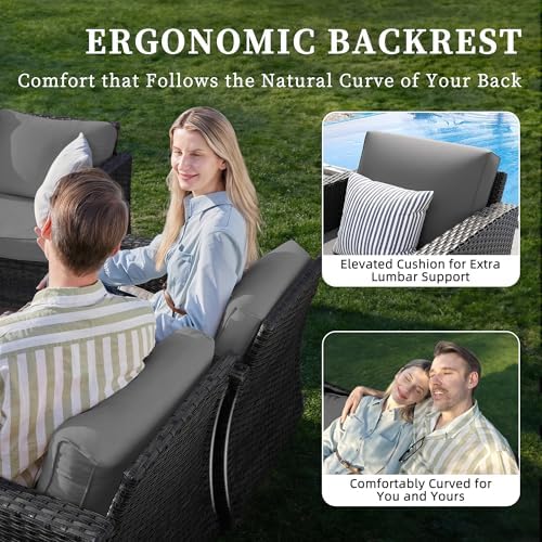 UDPATIO Patio Furniture Set, 5 Pieces Outdoor Conversation Sets with Rocking Swivel Chairs, Wicker Rattan Outdoor Sofa Set with Storage Table and Waterproof Covers for Backyard, Deck, Porch, Grey - Image 3