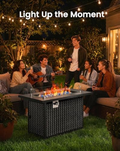 Ciays 43″ Fire Pit Table, Outdoor Propane Fire Pit Table with Premium Ceramic Tabletop, Glass Wind Guard, Lid, Glass Rock, 50,000 BTU CSA-Certified Gas Fire Pits for Outside Patio, Party, Deck - Image 2