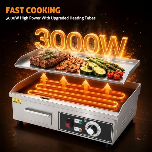 WICHEMI Commercial Electric Griddle Flat Top Grill Stainless 22'' 3000W - Image 2
