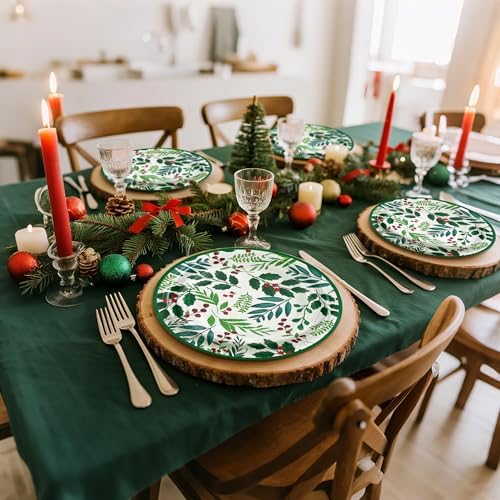 WRAPAHOLIC 25Pcs Christmas Paper Plates - 9 Inch Seasonal Holly Disposable Plates Decorative Dinner Plates for Christmas Party Tableware Supplies Table Decor - Image 3