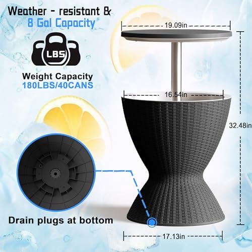 EasyUp Outdoor Cooler Bar Table, 8 Gallon, Black - Image 3
