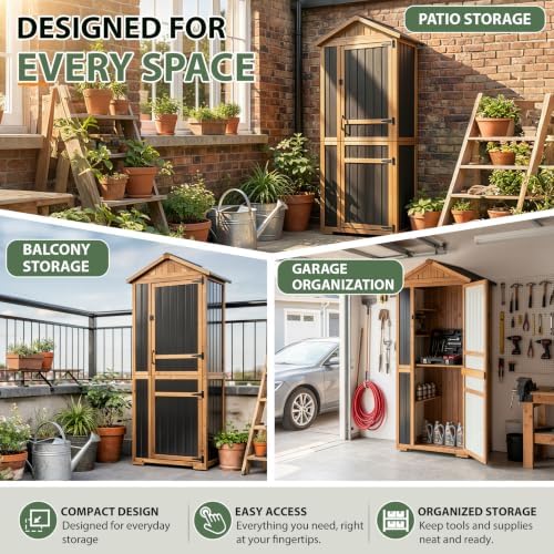 Gowoodhut Tall Outdoor Storage Cabinet with 4 Shelves, Garden Tool Shed - Image 6