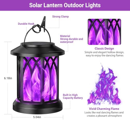 KOOPER Hanging Solar Lights Lantern , Flickering Flames Solar Outdoor Lights, Solar Lanterns Outdoor Waterproof with Bigger Panel, Lanterns Decorative Outdoor for Yard Decor, 2 Pack (Purple Light) - Image 5