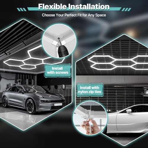 Hexagon Garage Lights, 14 Grids LED Garage Hexagon Lights with Rectangle Frame, 6500K Super Bright Honeycomb Lights for Garage, Warehouse, Car Detailing Shop, Exhibition Hall, Gym - Image 6
