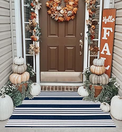 Blue and White Striped Doormat 24"x35"Washable Farmhouse Front Porch Rug - Image 5