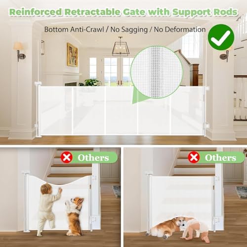 Reinforced 120" Extra Wide Retractable Baby Gate, Prevents Crawling Under - Image 2