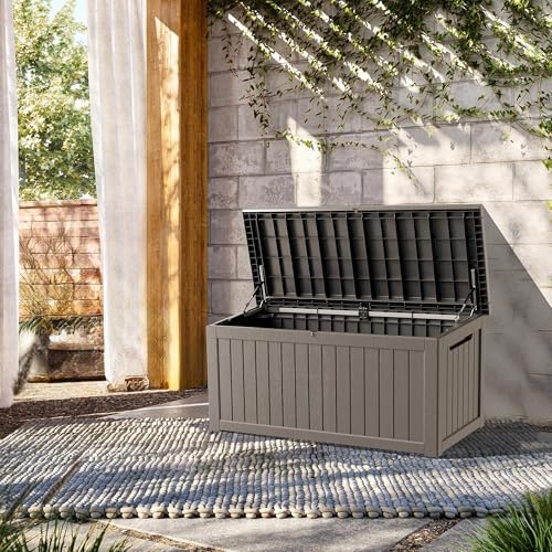 Outdoor Storage Box, 270 Gallon Waterproof Deck Box, Super-Sized Gas-Spring Resin Trunk for Large Seat Pillows, Heavy-Duty Lockable Backyard Storage Sofa, Garden Lawn, Grey - Image 2