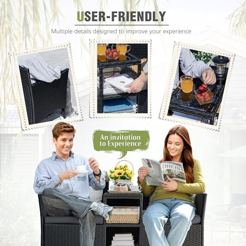 Greesum Patio Loveseat Outdoor Wicker Furniture Conversation Set,Gray - Image 6