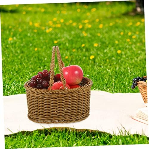 Vintage Woven Picnic Basket with Handles, Portable Outdoor Fruit Storage - Image 2