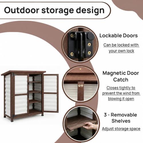 Small Fir Wood Outdoor Storage Cabinet, Weatherproof Garden Shed - Image 6