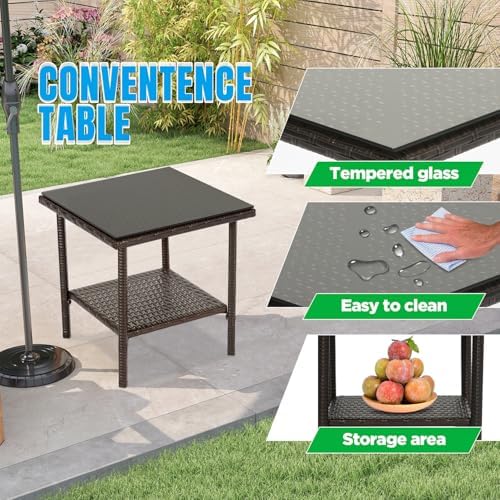 FDW 3-Piece Patio Furniture Set | Brown & Blue | Outdoor Wicker Furniture - Image 2