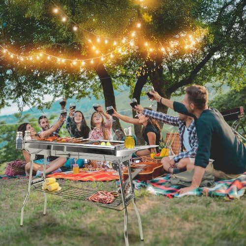 Portable Charcoal Grill, Large Stainless Steel Folding BBQ Grill with Storage Shelf, Foldable Barbecue Grill for Outdoor Cooking Camping Hiking Backyard Garden Picnic Parties Kabob (39x13.4x28 Inch) - Image 3