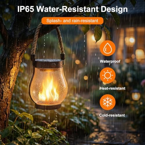 Solar Lanterns Outdoor Waterproof 4-Pack, 2nd Gen Flickering Flame Effect - Image 4