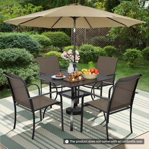 Incbruce 6-Piece Patio Furniture Set with Brown Umbrella, Patio Table and Chairs Set of 4 Textilene Chairs and Square Table with Umbrella Hole for Garden, Deck and Backyard (Brown) - Image 3