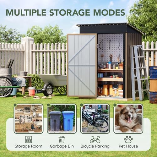 3 x 5 FT Metal Storage Shed for Backyard, Brown - Image 3