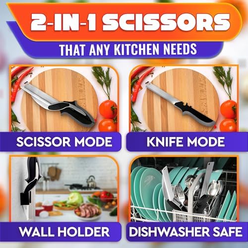 2 in 1 Kitchen Scissors for Food, Cutting Board Scissors with Safety Lock - Image 4