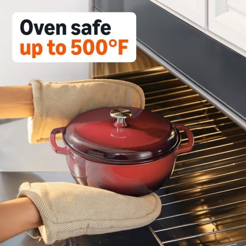 Amazon Basics Enameled Cast Iron Dutch Oven Pot With Lid, 4.3-Quart, Round, Dual Handles, Heavy-Duty, Oven Safe for Stews, Roasting & Baking, Red - Image 3