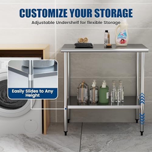 Stainless Steel Work Table 30 x 36 Inch with Adjustable Undershelf, Heavy-Duty Metal Prep Table for Commercial Kitchen & Restaurant, Garage, Outdoor - Image 4
