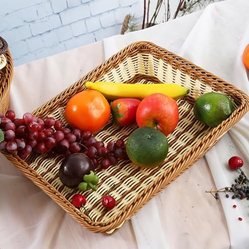3pcs Large Wicker Bread Basket for Party, Rectangle Woven Fruit Basket, Gift Baskets Empty, Sturdy Durable Stackable Storage Baskets for Kitchen, Store, Restaurant, Party (Bicolor, L) - Image 3