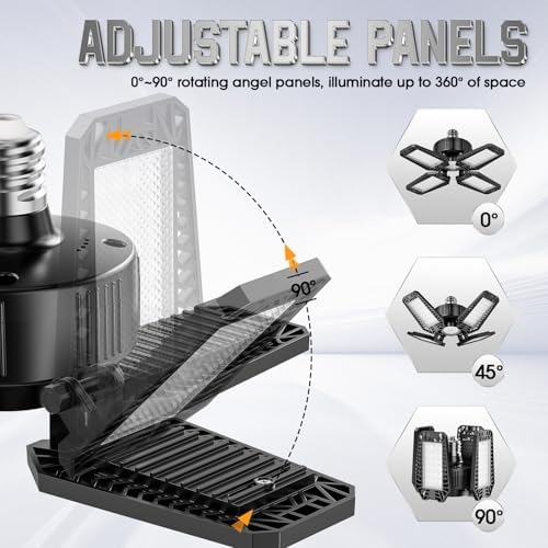 Garage Lights 10 Pack 120W, 12000LM LED Garage Lights with 4+1 Deformable Panels 6500K Screw in LED Shop Lighting for Workshop, Basement Support E26/E27 - Image 3