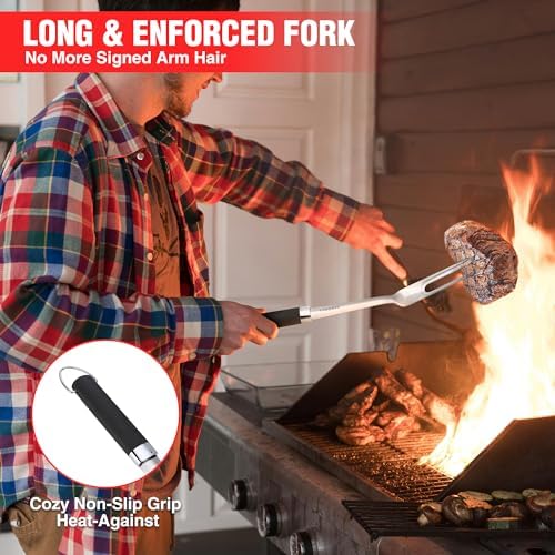 PARGRILL Grill Accessories Heavy Duty BBQ Set Gifts for Men/Women - Premium Stainless Steel Spatula, Fork, Brush & Tongs, Barbecue Utensils Tool Kit Gift for Grilling Lover Outdoor - Image 6
