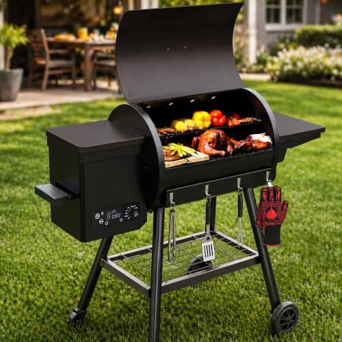 KingChii Wood Pellet Grill & Smoker, Electric Pellet Smoker Grill, 595 SQ.IN Grill Cooking Capacity, 13.2LB Hopper for Outdoor Barbecue Patio Cooking Bake and Roast,Brown (Up to 500°F) - Image 4