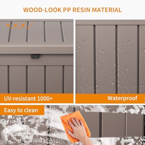 ROJIK 57 Gallon Outdoor Storage Housing Deck Box - Waterproof Patio Furniture, Garden Tools, Cushions, Pool Accessories Storage Bench with Lockable Lid and Side Handles（Grey） - Image 6
