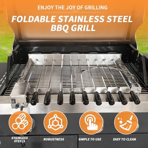 Electric Skewer Turner Stainless Steel Rotisserie Barbecue Grill with 10pcs Skewers and Adjustable Size (W) 58 x (D) 26-40 cm with Power Plug and USB BBQ Grill Rack - Image 2