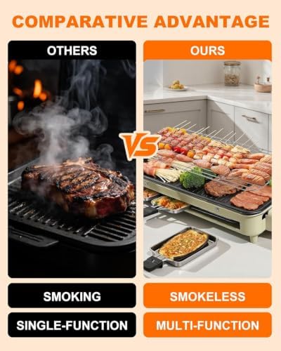1500W Smokeless Electric Indoor Grill, 3 in 1 Korean Barbecue Grill with Net & Non-Stick Removable Plate and Magnet Strip, Temperature Control & Dishwasher Safe, Smokeless Korean BBQ for Kitchen Party - Image 5