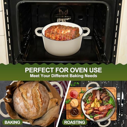 P&P CHEF 5QT Enameled Dutch Oven, Dutch Oven Pot for Bread Baking, Khaki - Image 7