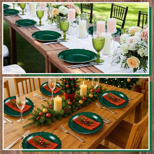 NatNarr 30 Pcs Dark Green Plates 9 Inch Scalloped Green Paper Plates - Image 6