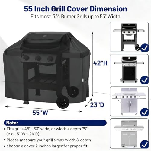 55" Heavy Duty 600D BBQ Grill Cover with Adjustable Straps - Image 2