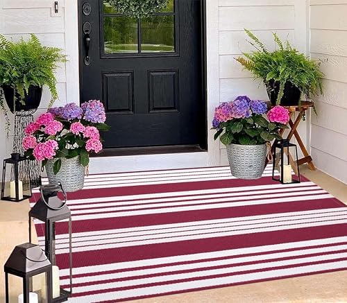 Red and White Outdoor Rug 3'x5'Cotton Washable Indoor/Outdoor Area Rug - Image 7