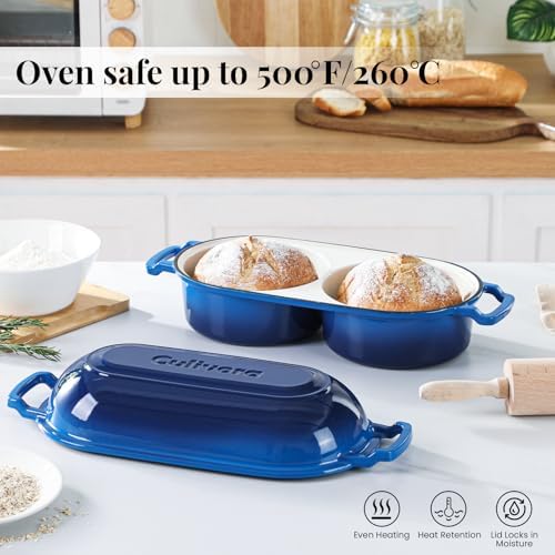 Cast Iron Bread Pan with Lid, Mini Enamel Sourdough Baking Dutch Oven Pot, Double Round Loaf Space for Homemade, Bread, Cake, Meatloaf, 16.5cm Diameter, 500°F Oven Safe, Non Stick, Blue - Image 4