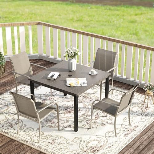 VICLLAX Outdoor Dining Set for 4, 5 Pieces Patio Dining Furniture Set with Umbrella Hole- 40.2" Patio Table and Chairs for Balcony, Garden and Deck, Grey Wood Grain Tabletop by HOME