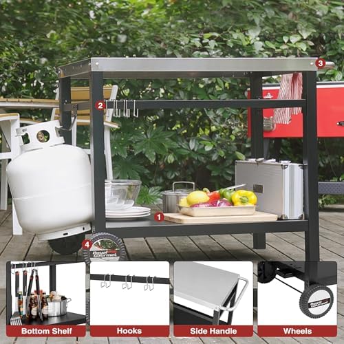 Royal Gourmet Dining Cart Table with Double-Shelf PC3401S (Silver) - Image 4