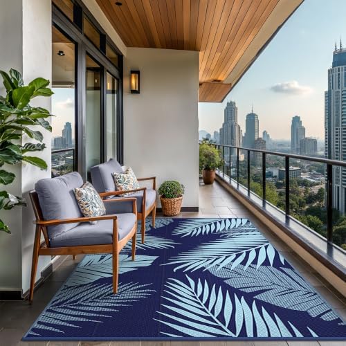 GENIMO Outdoor Rug, Waterproof Plastic Rugs for Patio, 8'x10' Blue - Image 4