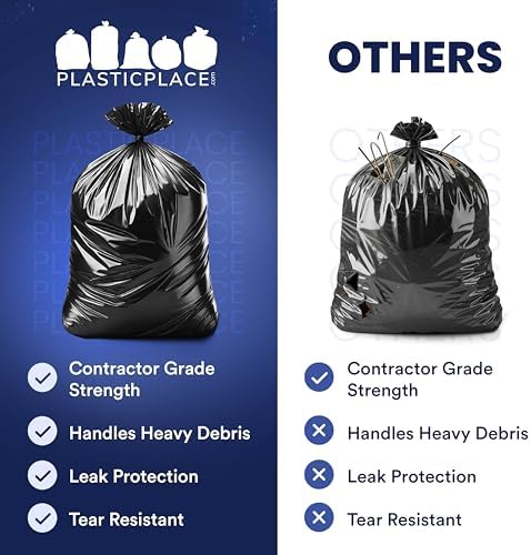 Plasticplace Contractor Trash Bags 55-60 Gallon, 3.0 Mil, Black Heavy Duty Garbage Bag, 38” X 58” (50Count) - Image 6