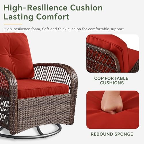 Aoxun 3 Pieces Patio Furniture Set, Patio Swivel Rocker Chairs Set of 2, Wicker Outdoor Bistro Set with Rocking Chair, Thickened Cushions and Table for Porch (Red) - Image 4