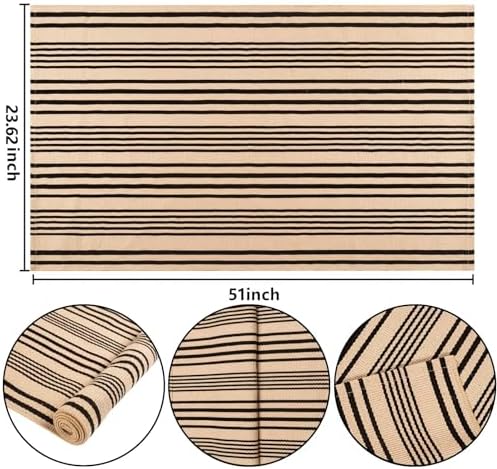 Fall Striped Outdoor Rug 2'x4.3' Black and Tan Layered Front Porch Rug - Image 2