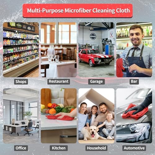 Shop Towels Rags, 100 Pack Microfiber Cleaning Cloth Bulk Absorbent Detailing Rags, Lint-Free Microfiber Towels for Cars, Mechanic, Shop, Garage & Housekeeping 11.5"*11.5" Red - Image 7