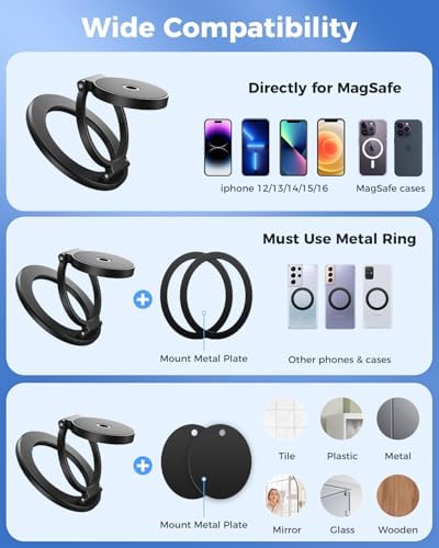 SUPERONE Dual Magnetic Phone Ring Holder, 1/4" Screw Tripod Mount Adapter - Image 6