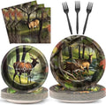 Hunting Camo Party Plates Napkins Deer Hunting Dinnerware Hunter Camo Themed Birthday Party Tableware Set Disposable Forks Dessert Supplies for Outdoor Tournament Events Family Picnic Decors Serves 24 by Naozinebi