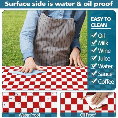 Picnic Table Cover with Bench Covers and Bag, Red and White Checkered Gingham Buffalo Plaid Camping Tablecloth Waterproof Windproof Elastic Edges Fitted Tablecloths for Outdoor Garden 3PCS 30x60 Inch - Image 5