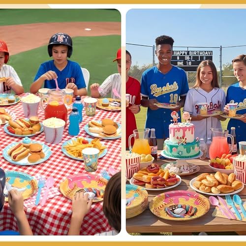 FoldTier 175 Pcs Ice Cream Drip Baseball Birthday Party Decorations Set Ice Cream Paper Plates Napkins Fork Set Disposable Fairy Tableware Decorations Supplies for Baby Shower Dinner Serves 25 - Image 5
