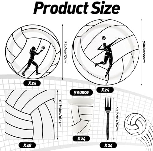 Kochorie 144 Pieces Volleyball Party Supplies, Sports Tableware Sets Including Disposable Paper Plates Napkins Cups Forks Serves 24 for Birthday Sports Volleyball Party Decorations - Image 2