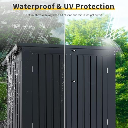 64.75'' Metal Outdoor Garbage Bin Shed Stores,2 Trash Cans,Black - Image 5