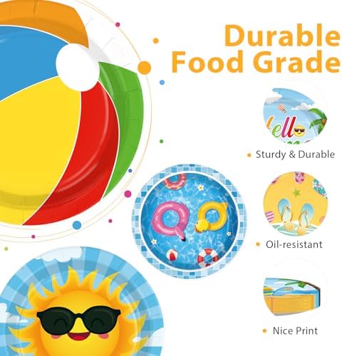 60 Pcs Beach Pool Party Paper Plate 7" Heavy Duty for Summer - Image 3